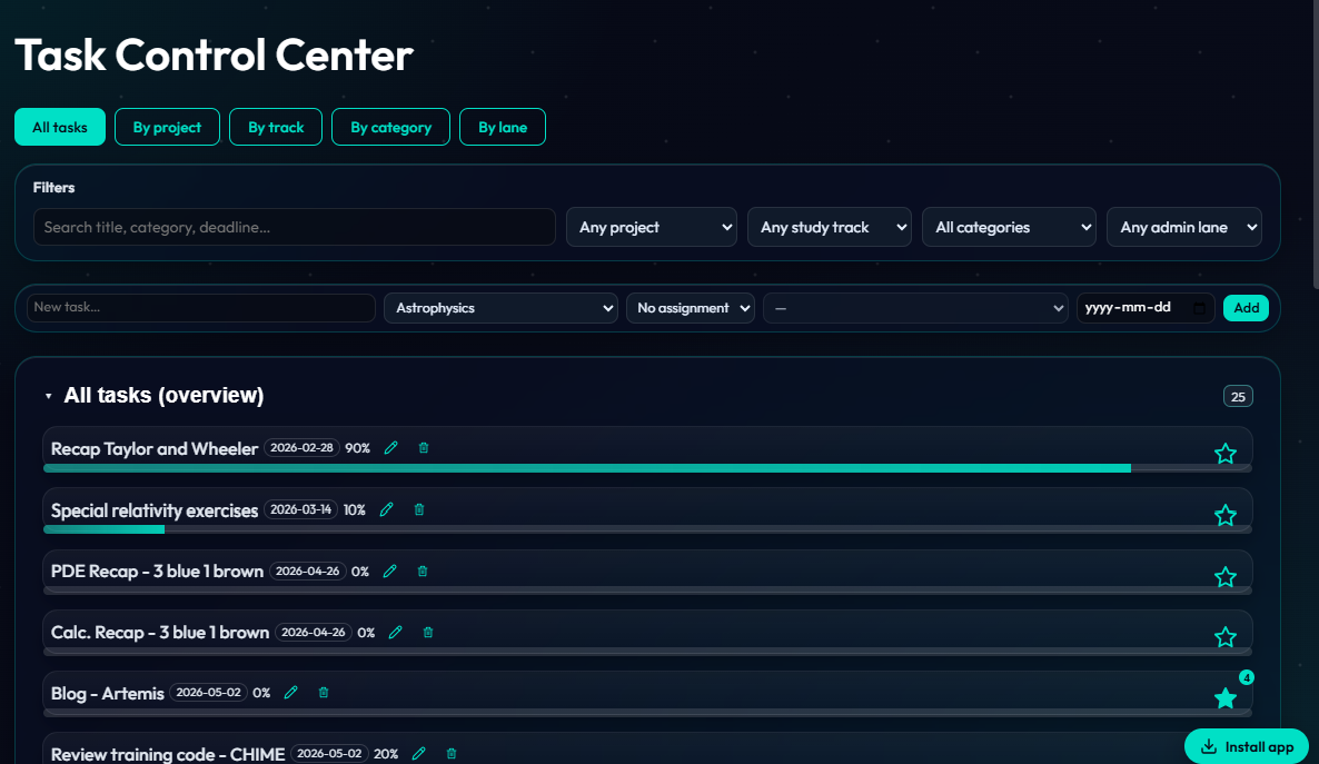 All tasks with filters and columns