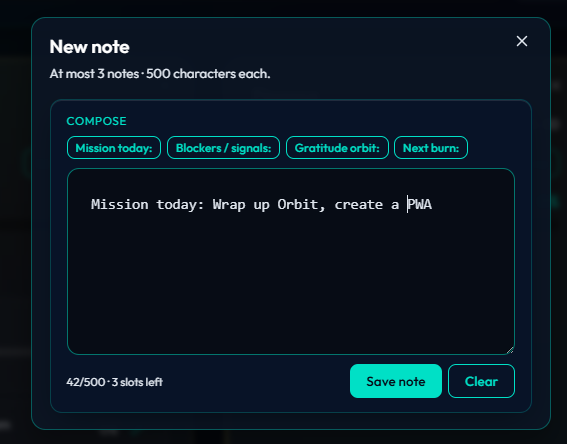 Captain notes overlay beside sidebar navigation
