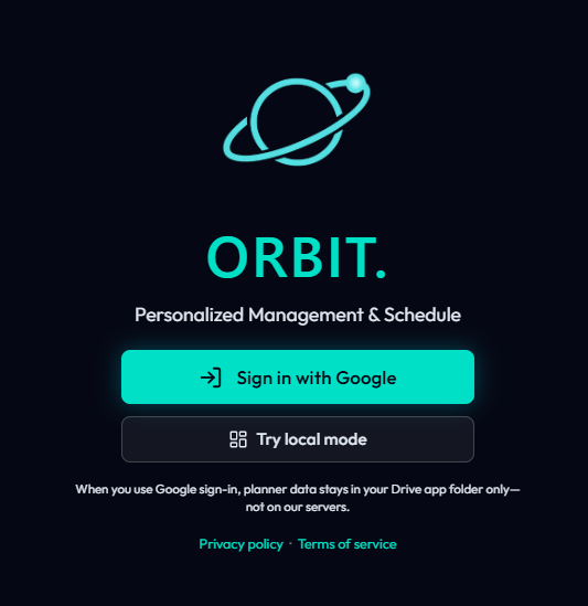ORBIT sign-in: Google or local demo